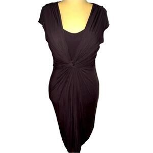 Lafayette 148 New York Brown Twist-front Scoop Neck Midi Dress - Size 12